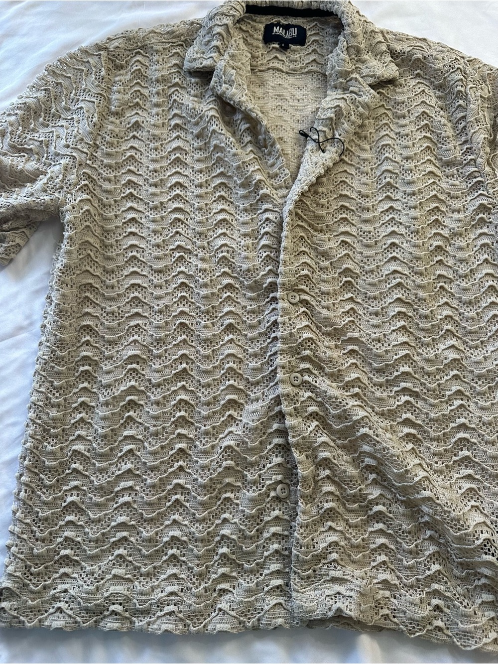 Malibu Lace Openwork Button Shirt in Cream